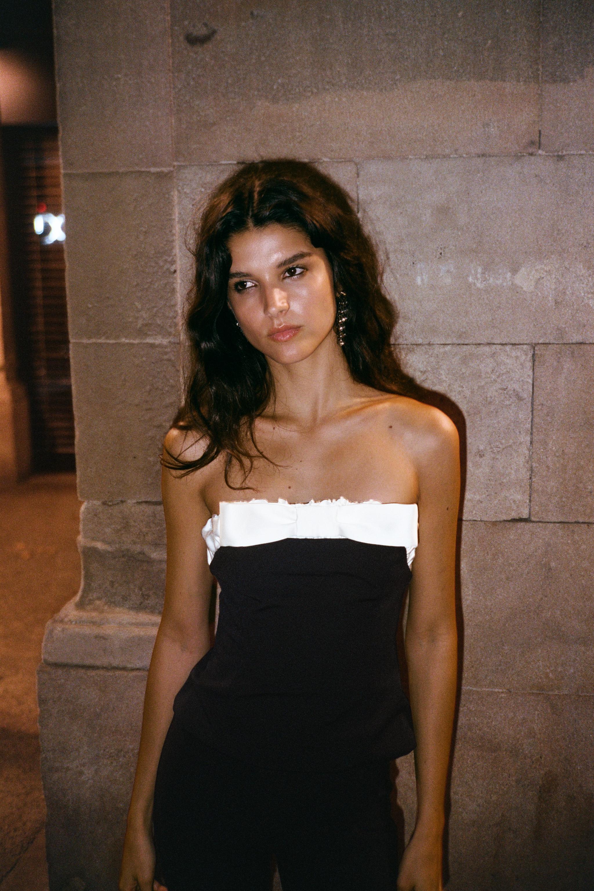 CONTRAST BOW BUSTIER TOP